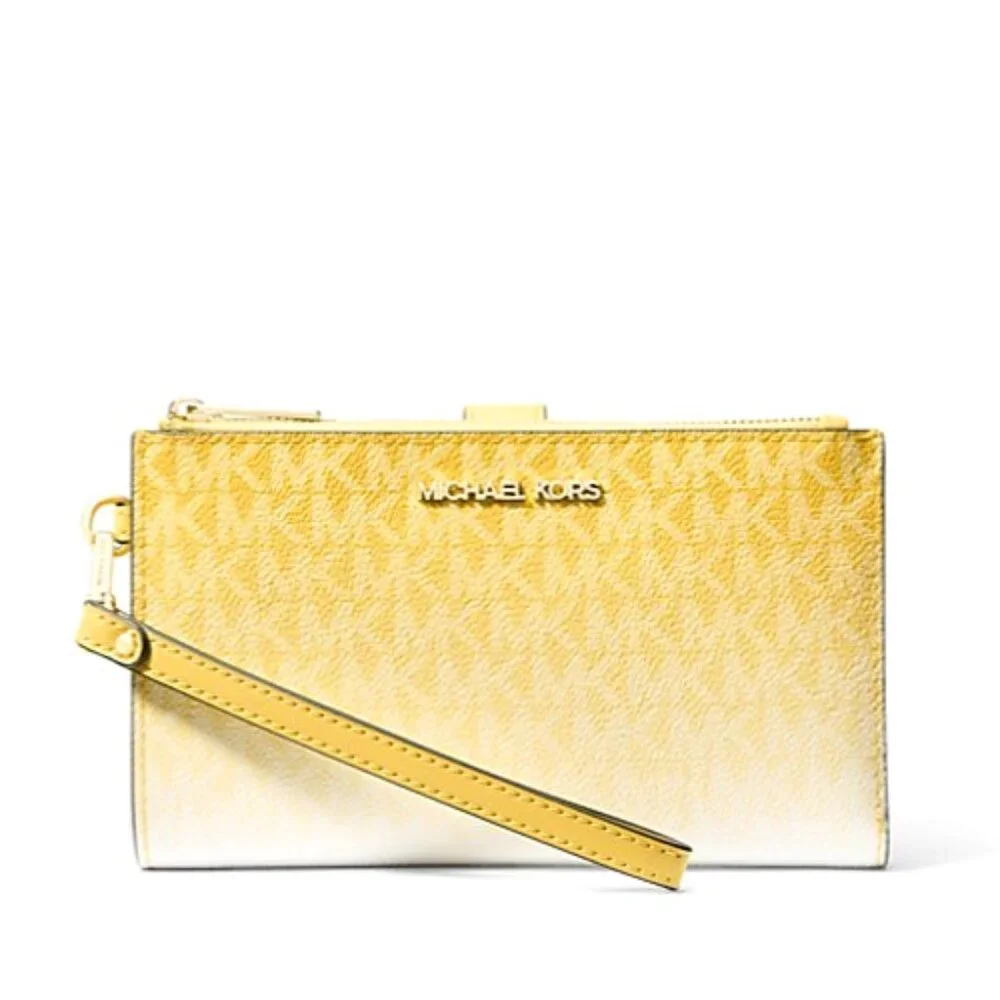 New Michael Kors Jet Set Travel Double Zip Wristlet Wallet Daisy Yellow